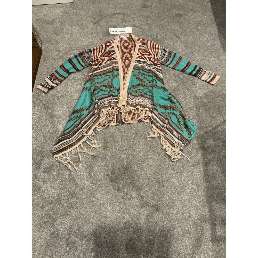 Say What? Multi-Coloured Bohemian Southwestern Knitted Open Cardigan extra Large